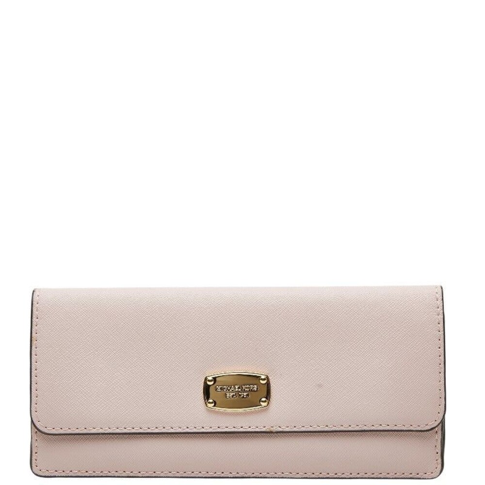 Michael Kors Logo Plate Leather Long Wallet Pink